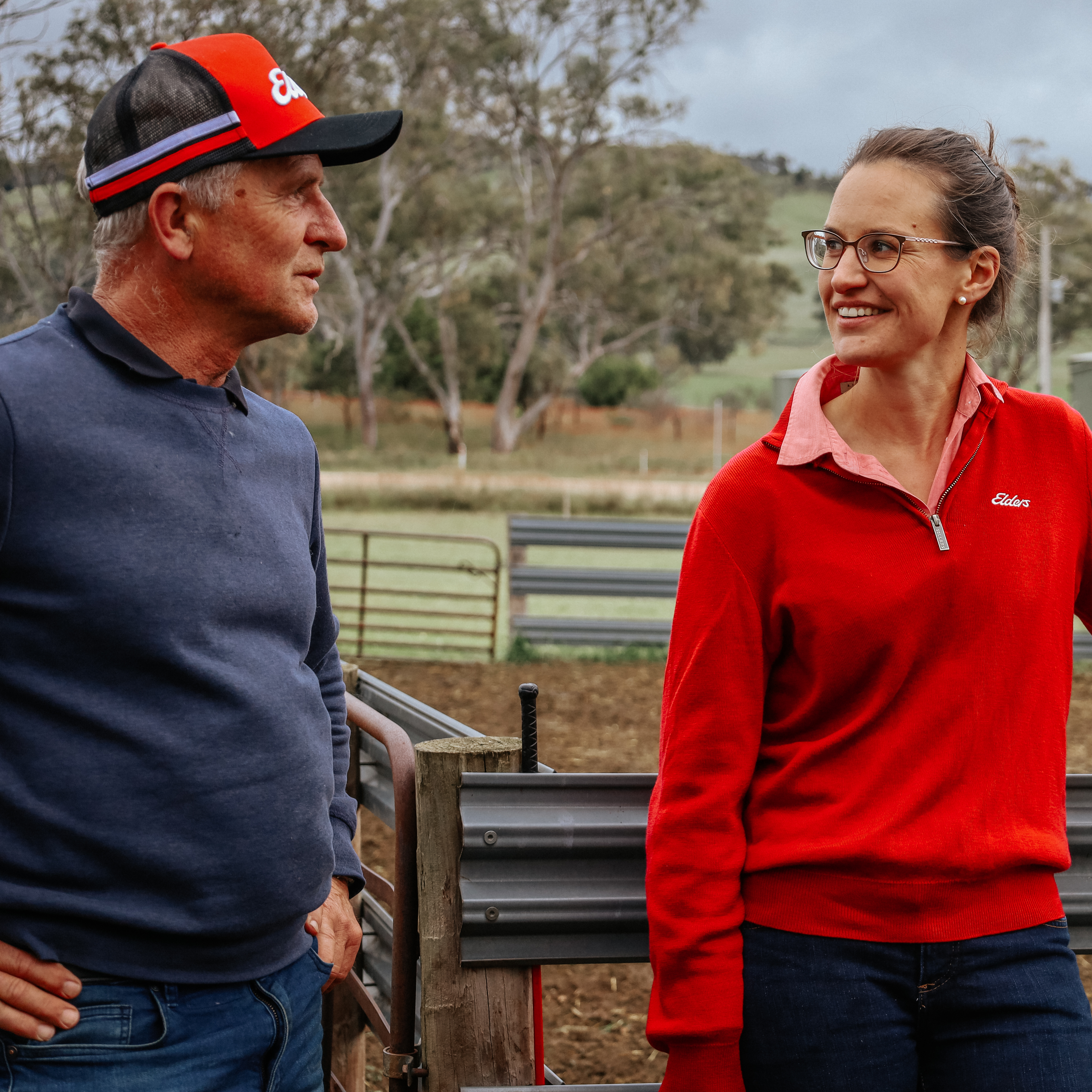 Picture of a man and lady wearing an Elders shirt